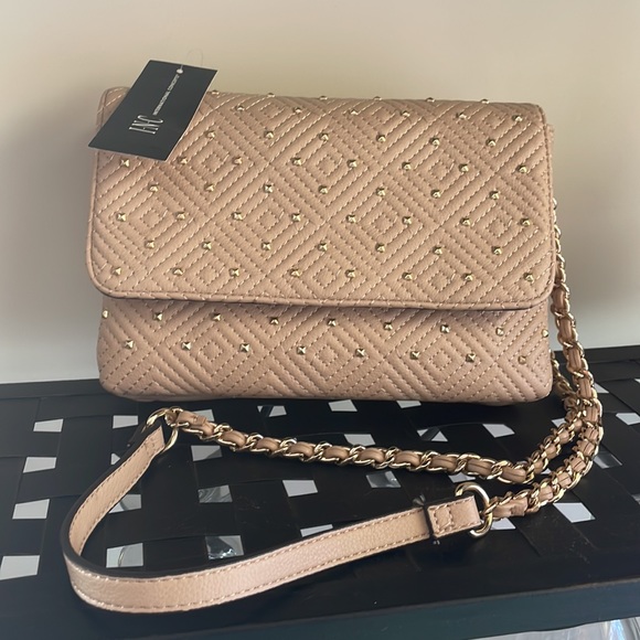 NEW INC Vachetta Crossbody Clutch Handbag Purse Tan wGold Accent Removable strap - Picture 5 of 17